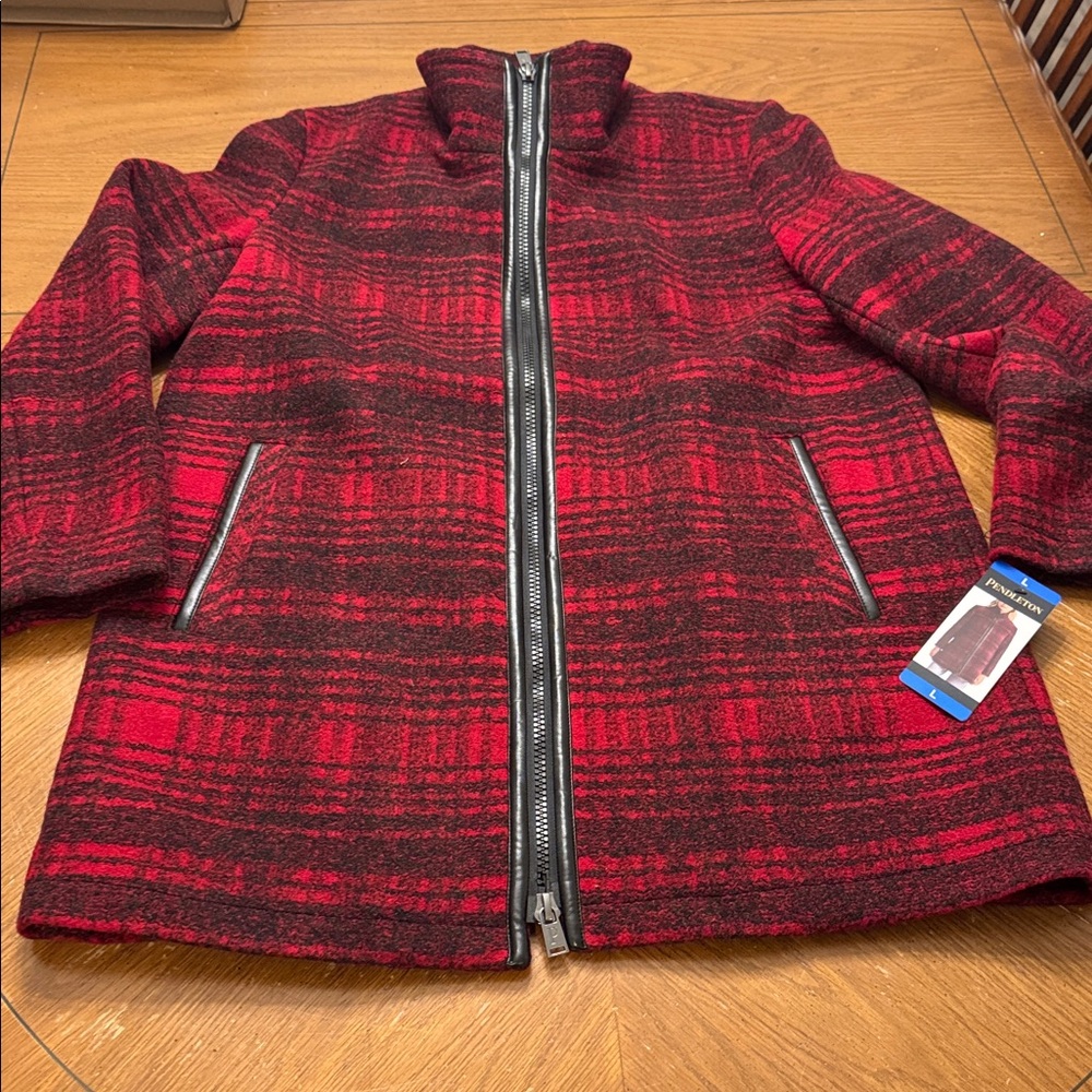 NWT Pendleton Women Wool Blend Walker Long Winter Coat Red Black Charcoal Large
